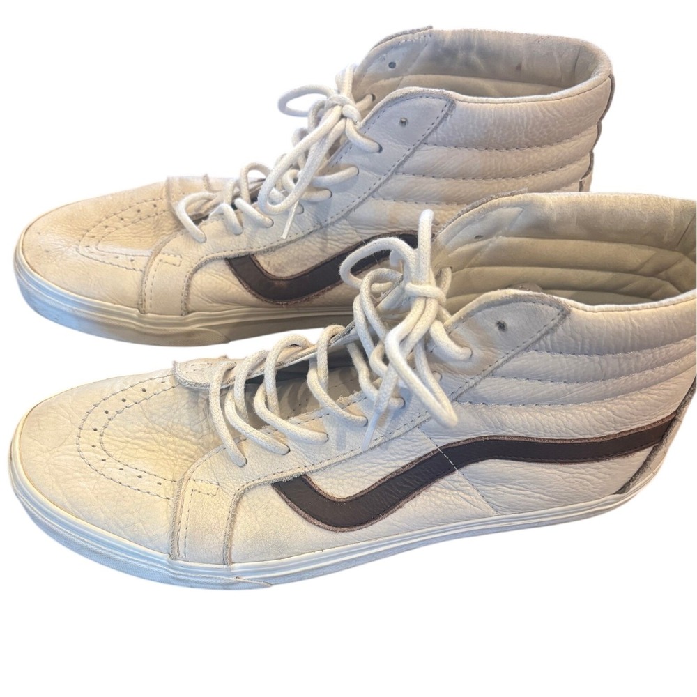 Vans Sk8-Hi Off White Cream Pebbled Leather High Top Sneakers Mens 11 721356